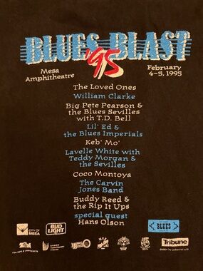 1995 Blues Blast Black Graphic Short-Sleeve Tee with Blue & Tan Design 2X